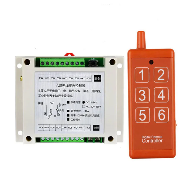 

433 МГц 12 В 24 в 36 В 6-канальный Радиочастотный пульт дистанционного управления, беспроводной релейный приемник, перезаряжаемый через usb для га...