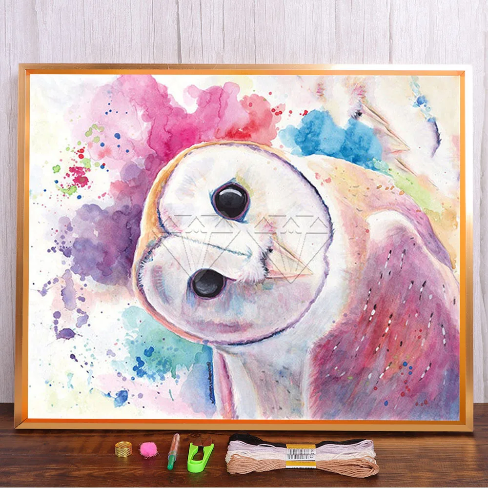 

Animals Colorful Lion Owl Horse Printed Water-Soluble Canvas 11CT Cross-Stitch Set DIY Embroidery DMC Threads Floss
