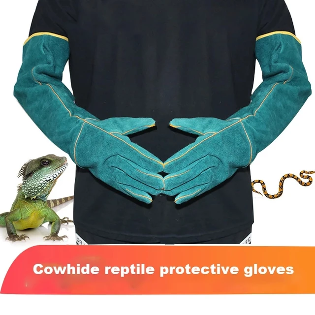 Safety Gloves Catch Dog Cat Reptile Animal Ultra Long Leather Green Pets Grasping Protective Green Iguana Anti Grasping Gloves 1