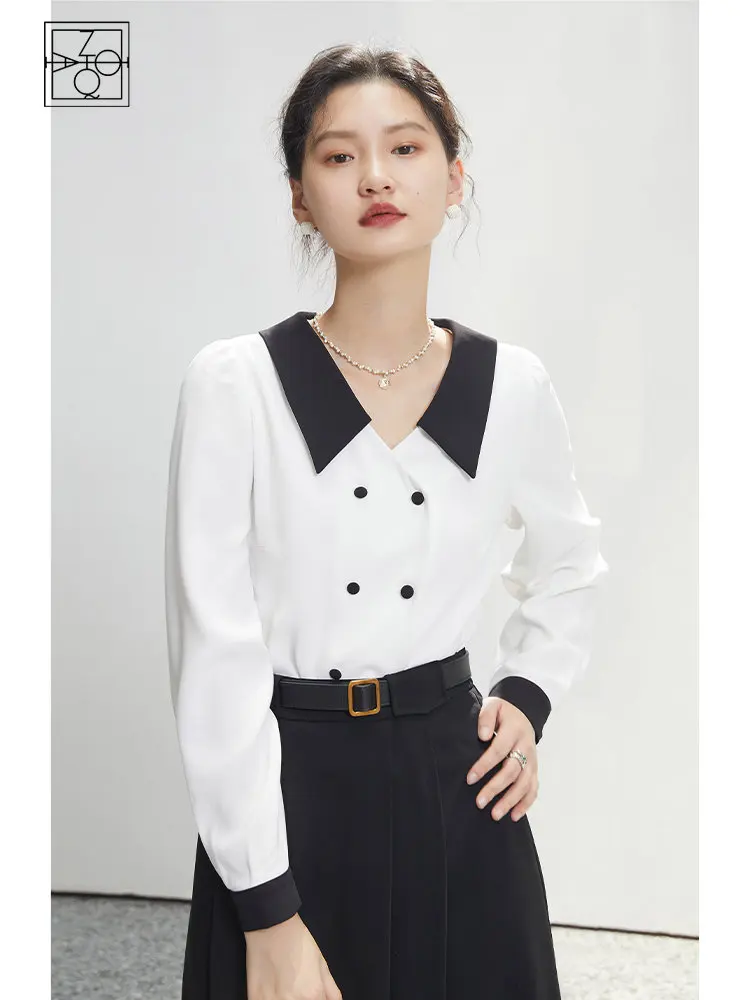 

Рубашка ZIQIAO Женская в ретро-стиле, элегантная офисная белая блузка контрастных цветов для ранней осени, топ в французском стиле