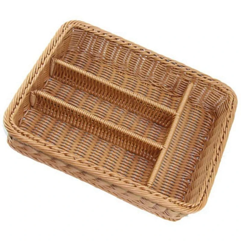 

2X Rattan Cutlery Basket Cutlery Basket Storage Cutlery Chopstick Basket Rattan Desktop Drawer