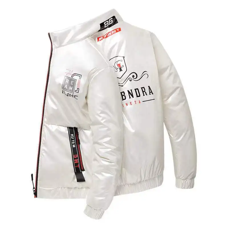 New Shiny Fashion Men's Clothing Winter Down Jacket Thick Printed Casual Men's Coat Cropped Stand Collar Cotton Top