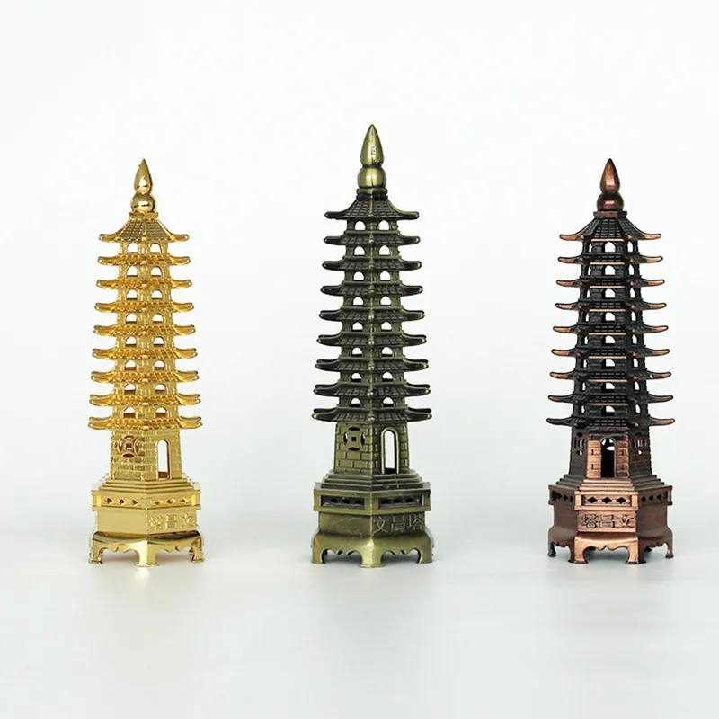 

Hot Sale Feng Shui Zinc Alloy 3D Model Chinese Wenchang Pagoda Tower Crafts Statue Souvenir Home Decoration Metal Handicraft