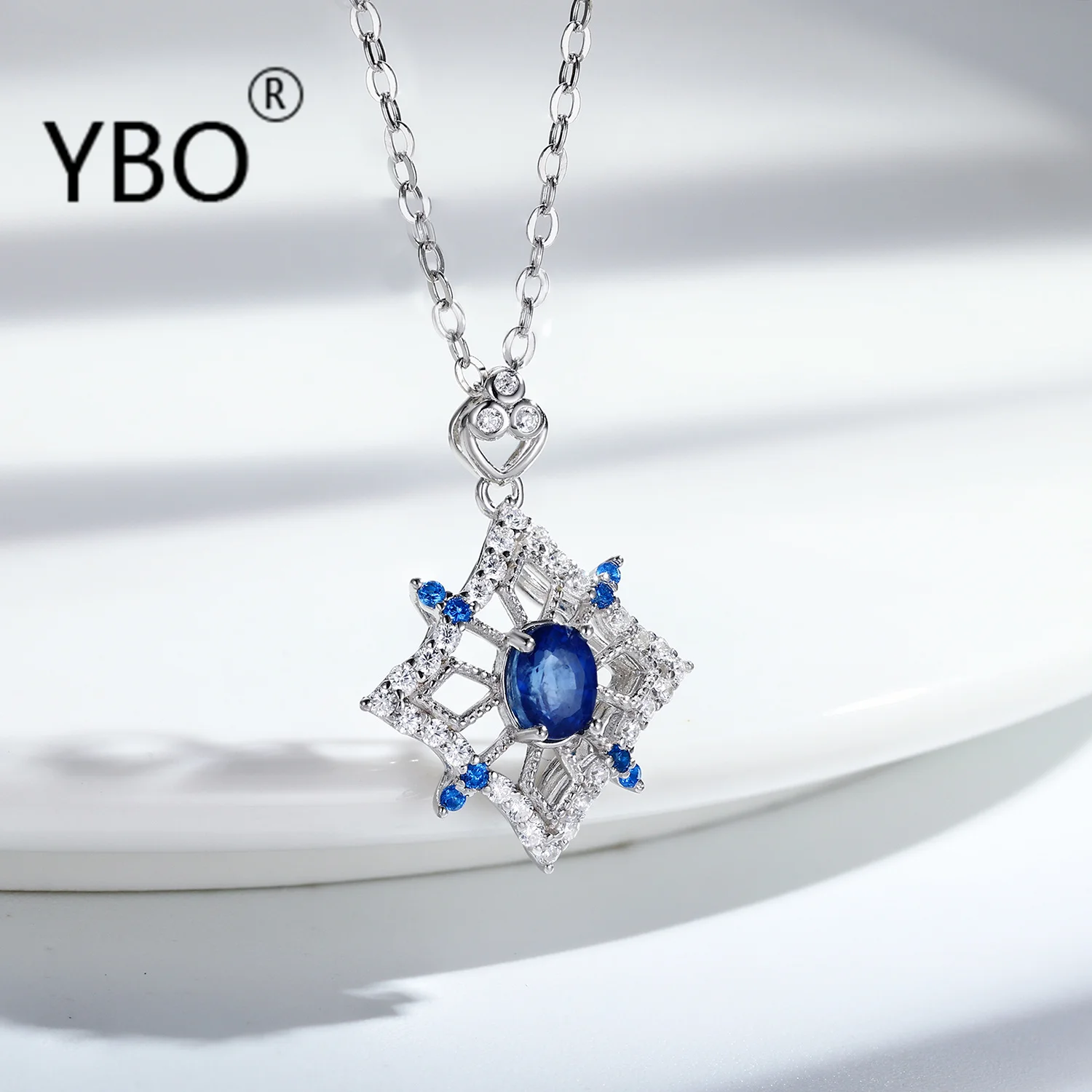 

YBO Original 925 Sterling Silver Jewelry 0.55 Carat Sapphire Crystal Pendant Necklace For Women Natural Gemstones Clavicle Chain
