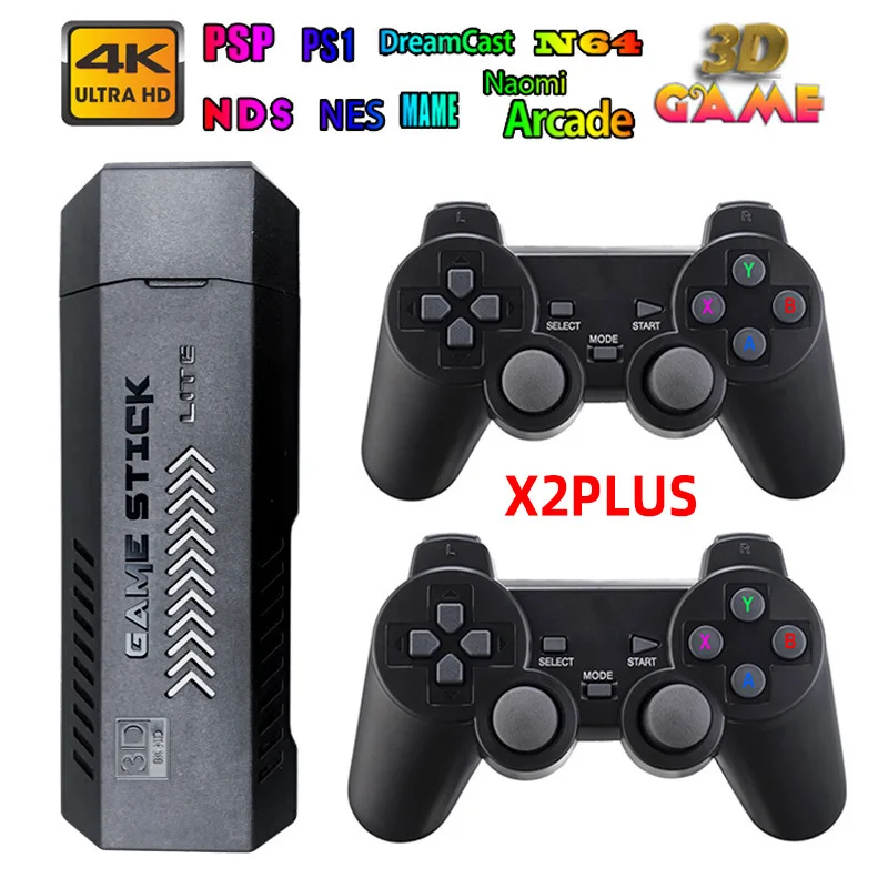 

New X2 Plus 4k Gamestick Retro Video Game Console 2.4g Wireless Controller Hd Emuelec4.3 System Build-in Over 30000/40000 Games