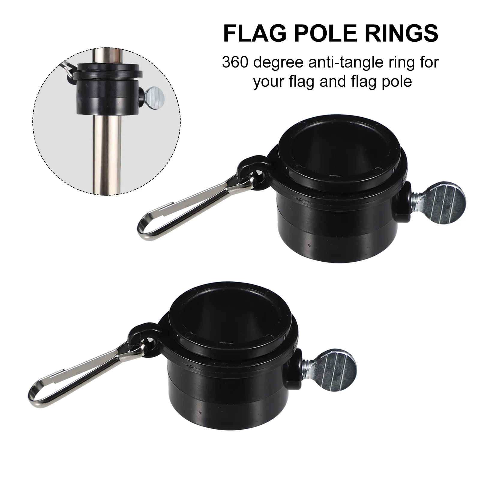 

2pcs 1 Inch Flag Fasteners Flag Pole Rings with Metal Flag Clip (Black) Holder