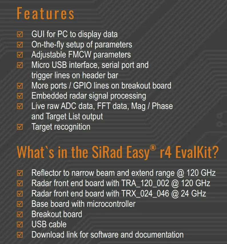 Набор для разработки радаров 120 ГГц/SiRad rf120ггц миллиметровый волновой Радар
