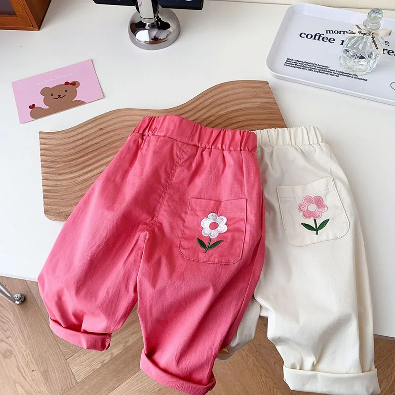 

Girls Pants Full Girls Clothes Pants Trousers Flower Length Kids Embroidery