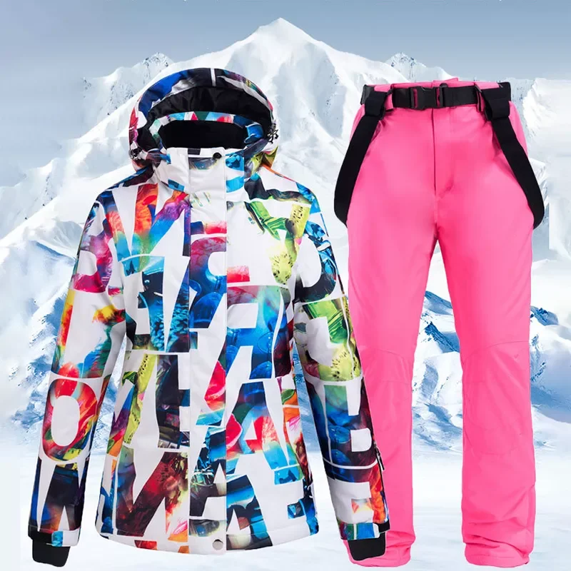 

Ski Suit Winter Snowboard Jacket Pants for Woman Windproof Waterproof Ski Pants Coat Thickened Warm Female Ski Clothing