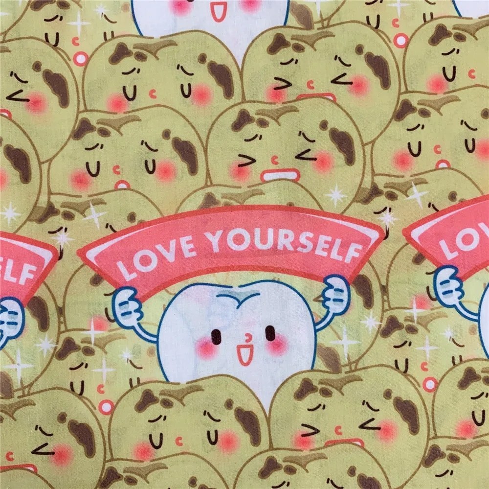 Милые зубки Patchwork Printed полиэстер хлопок ткань для ткани Дети домашнего текстиля Шитье Квилтинг DIY зубная клиника головной убор.