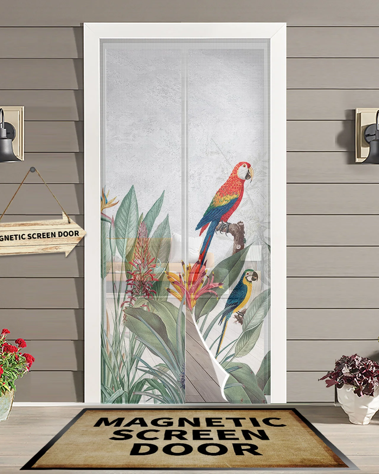 

Ins Style Tropical Plants Parrot Magnetic Door Curtain Living Room Bedroom Home Anti-mosquito Screen Door Curtain