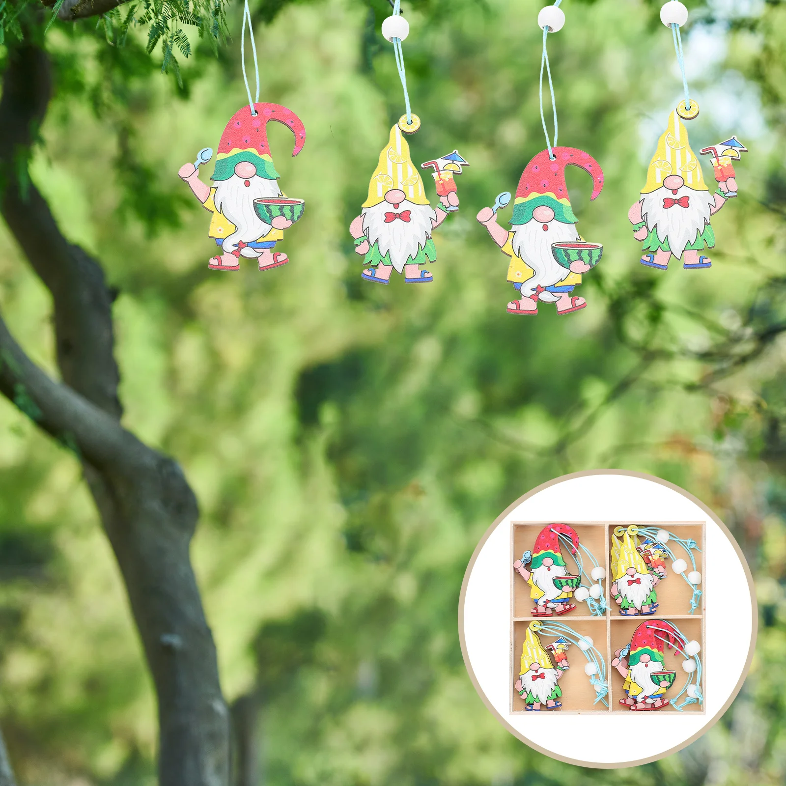 

Gnome Summer Ornaments Hanging Wooden Tree Decorations Hawaiian For Pendant Gnomes Party Tags Wood Beach Elf Ornament Swedish
