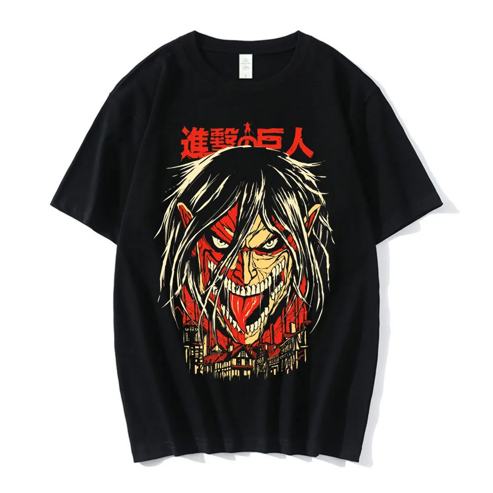 

Attack on Titan T Shirt Men Short-Sleeve Anime Manga Eren Yeager T-shirt Casual T-shirts Soft Cotton Casual Loose Streetwear Tee