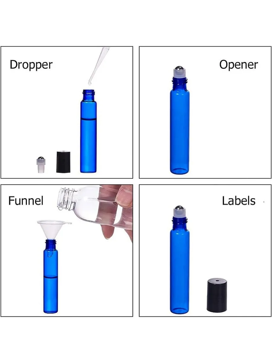 30 упаковок 10 мл стеклянных роликовых бутылок с шариками из нержавеющей стали