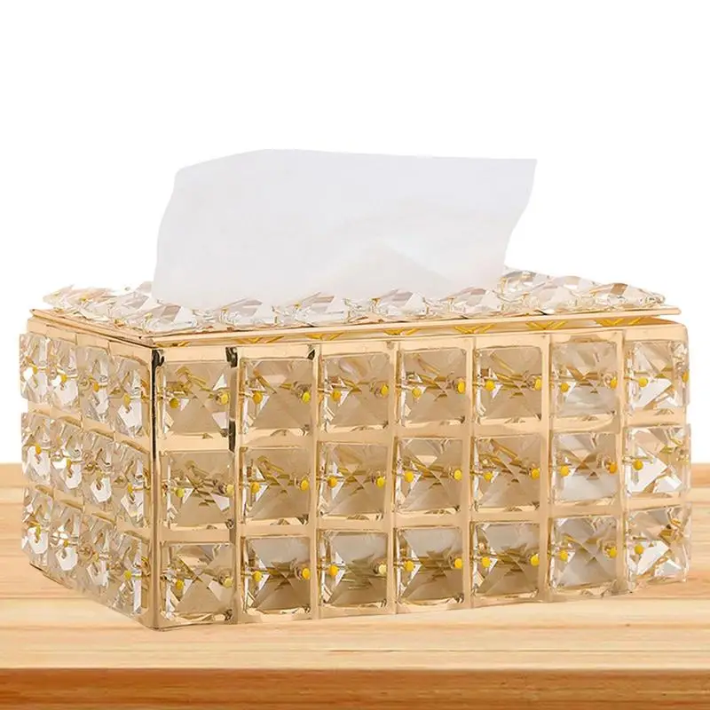 

Modern Crystal Tissue Box Holder Home Living Room Tea Table Drawer Royal Square Case Decoration Napkin Holder Household Storage