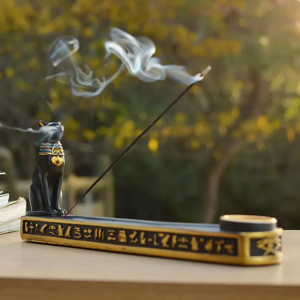 

NEW2022 Egyptian Mythology Bastet Egyptian Cat Resin Craft Incense burnerIncenseWire Censer Base Home Decoration Incense Holder