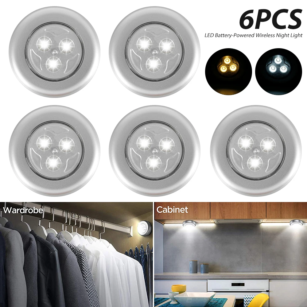 

LED Battery Powered Wireless Night Light Stick Tap Motion Sensor Security Closet Cabinet Kitchen Wall Lamp Bedside Lights 2022