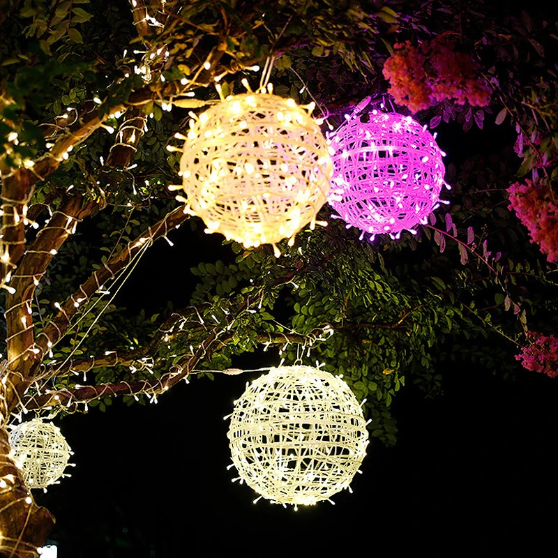 

Festival Outdoor Decor LED Lights 220V Rattan Ball String Lights Home Garden Christmas Tree Hanging Lamp Wedding Decoration