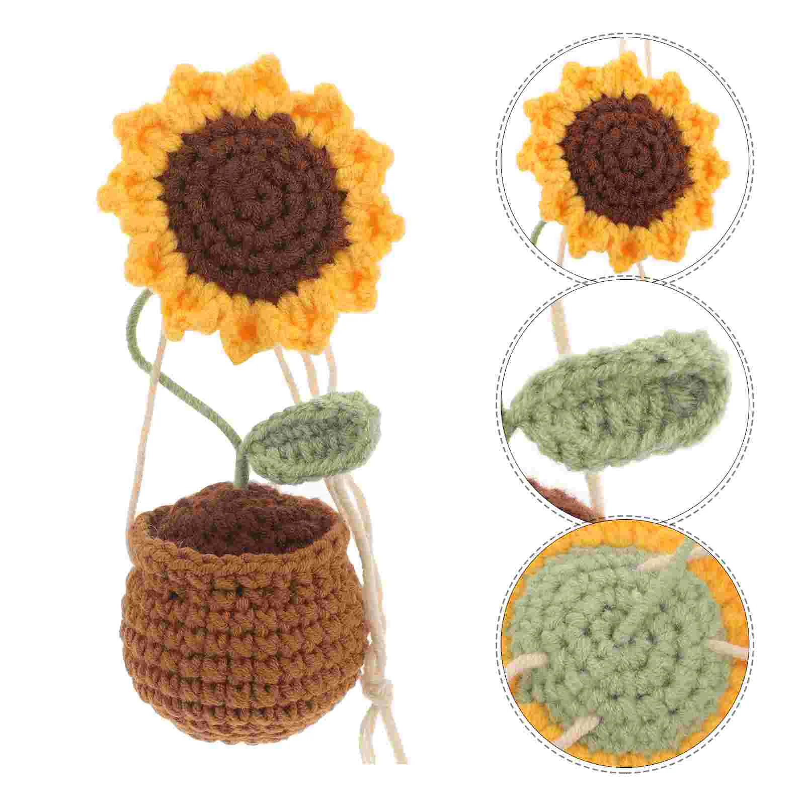

Sunflower Pendant Crochet Hanging Ornament Knitted Bathroom Decorations Auto Rear View Mirror Accessories Car Manual Flowers