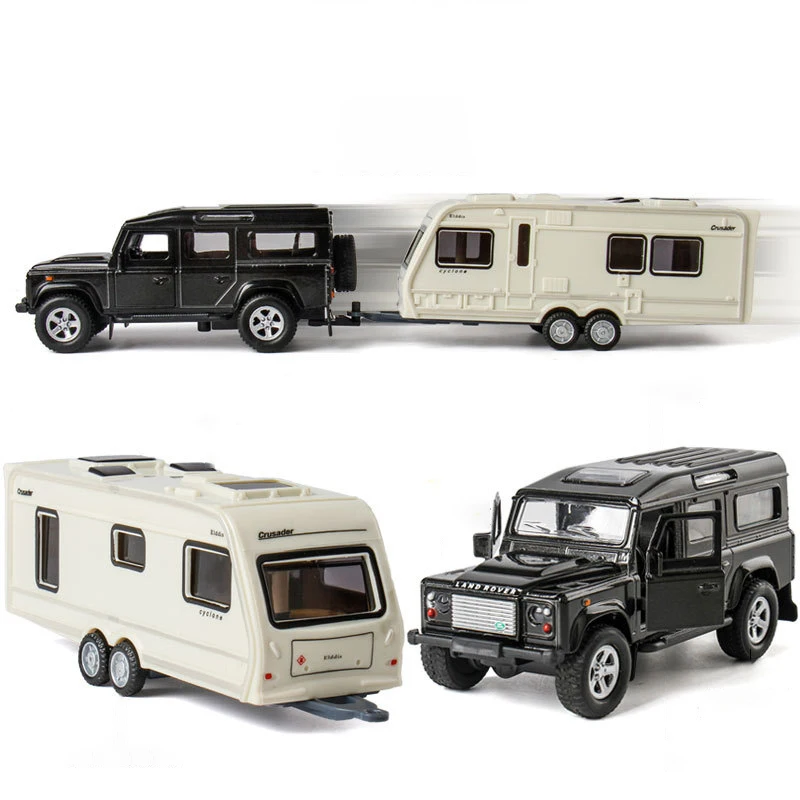 Ленд Ровер Прицеп Платформа Буксировочная Автомобиль Модель Игрушечные Машины из Литого Сплава с Звуком и Светом для Детей, Коллекционный Подарок.