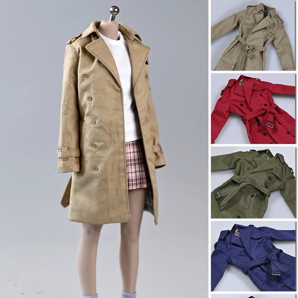 1/6 Female Soldier Windbreaker Trench Coat Classic British Retro Long Sleeve Double Breasted Jacket For 12" Action Figure Body