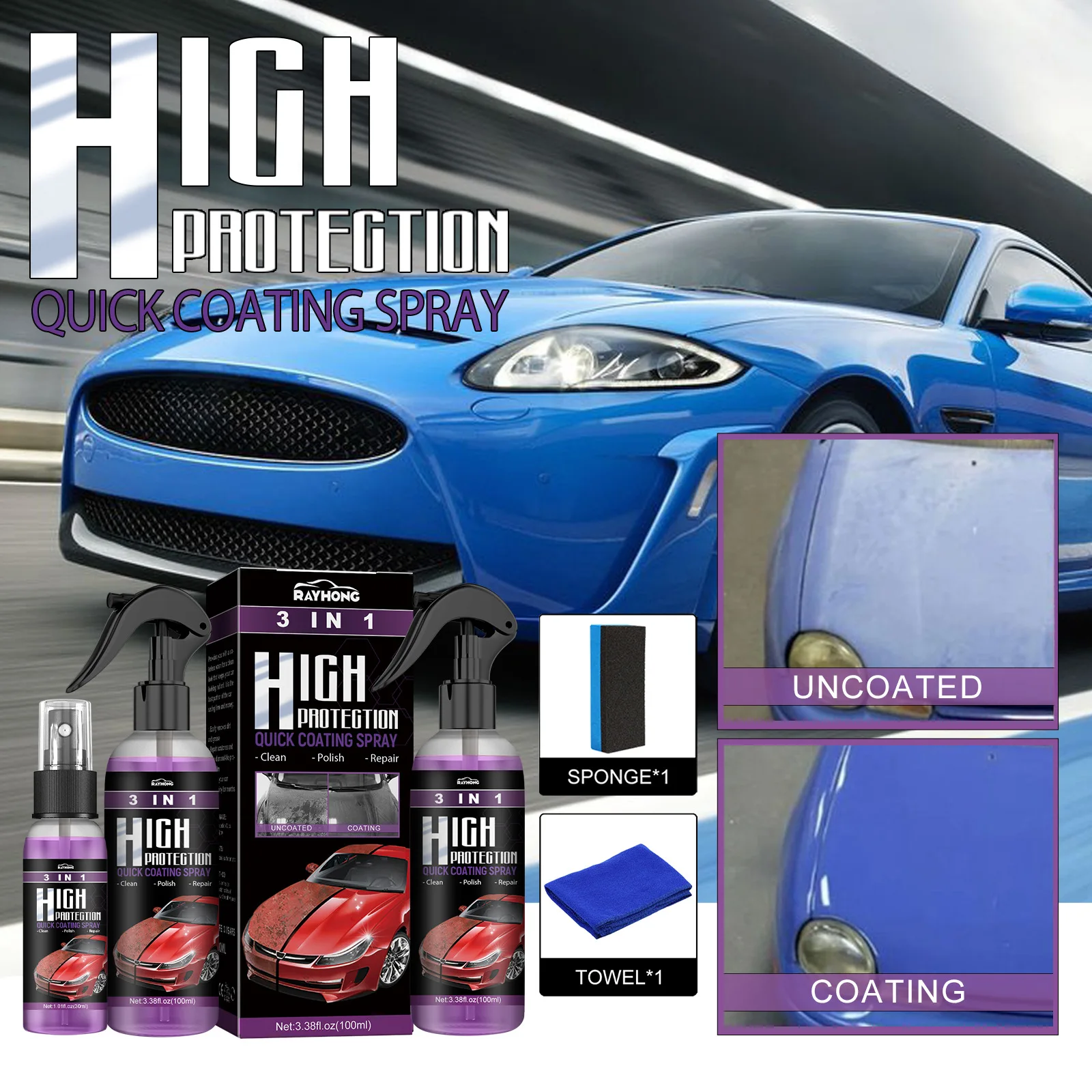 

Auto Nano Ceramic Coating Car Shield Coating Cleaning Nano Polishing Paint Wax 3 In1 Quick Coating Spray High Protection Parts