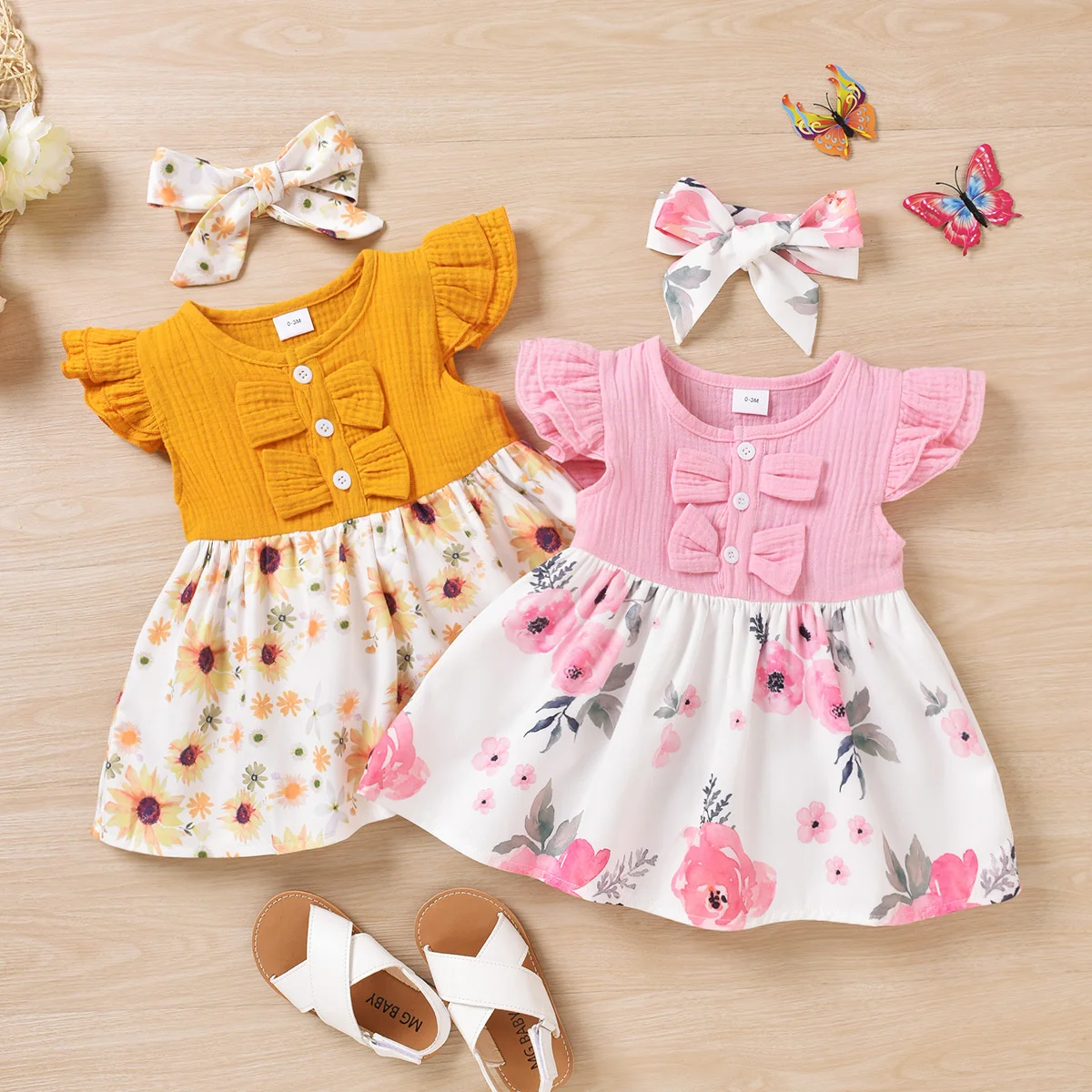 

summer short sleeve kids princess dress for girl fairy skirt cheap costume yellow pink fly lace