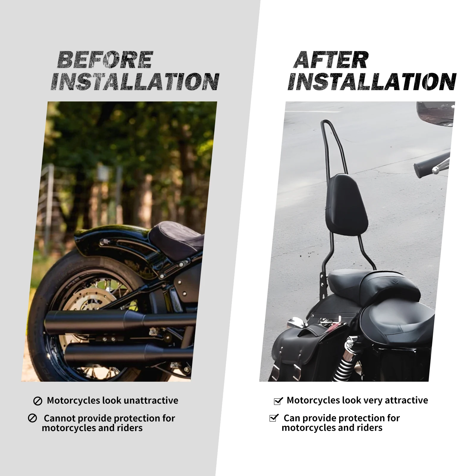 Фото Мотоциклетная черная задняя пассажирская спинка Sissy Bar с подушкой для Harley Dyna Low Rider Street Bob FXDL FXDB FLD 2006-2017 №2