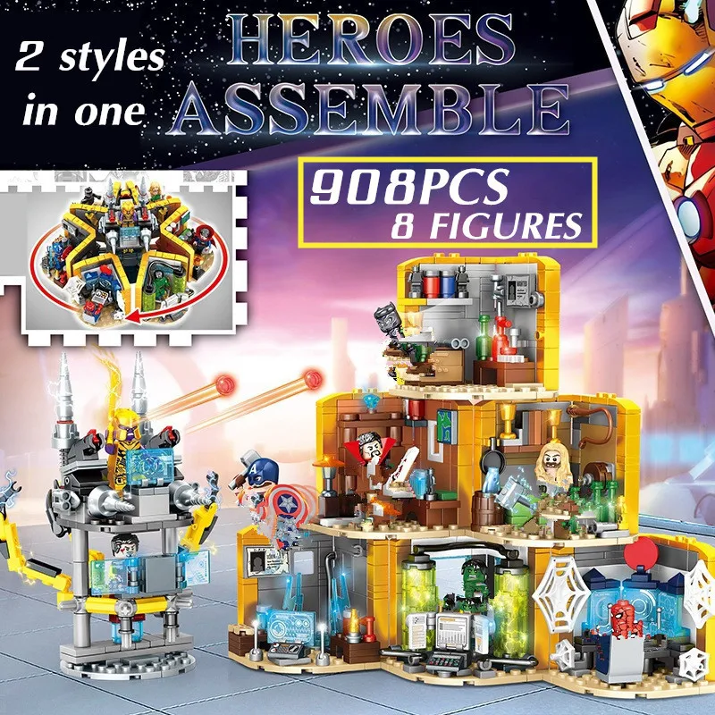 

Disney Marvels Heroes House 8 IN1 Turntable Tower Model Thor Thanos Ironman Hulk Captain Building Blocks Bricks DIY Toys Gift