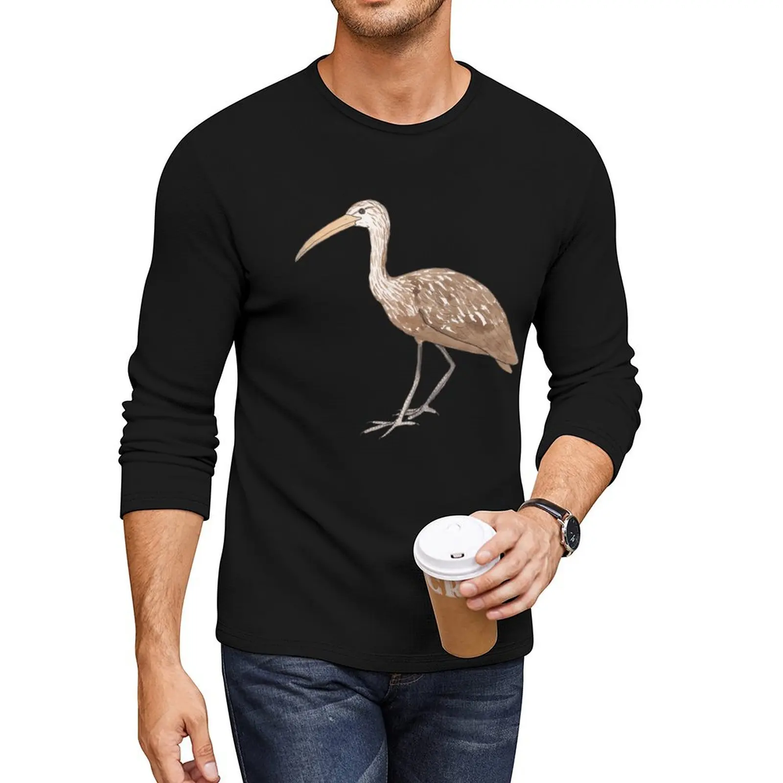 Limpkin птица видов акварельного искусства длинная футболка топы футболки мужские