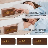 alarm clock led wooden watch table voice control digital wood despertador usbaaa powered electronic desktop clocks