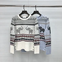 tb tnom sweaters women boutique fashion loose o neck pullovers clothing elephant pattern striped wool thick winter casual coat