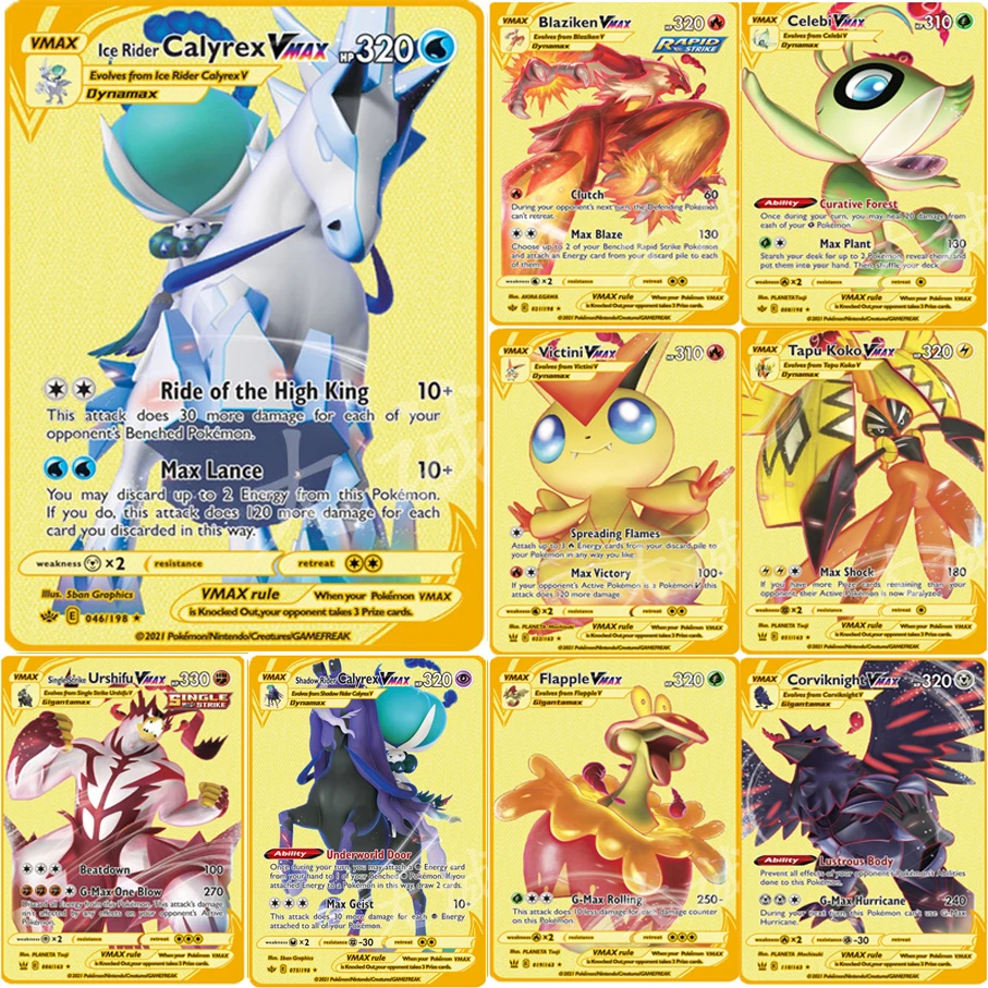 

Pokemon Tcg: Sword & Shield Game Battle Gold Card English Zapdos Chilling Reign Calyrex Vmax Cards Game Collectible Toys Gifts