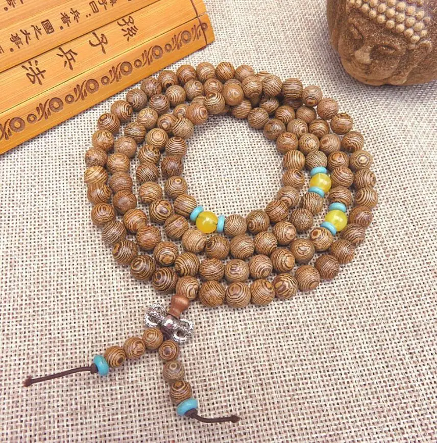 108 деревянных браслетов с круглыми бусинами и куриными крыльями диаметром 6 мм