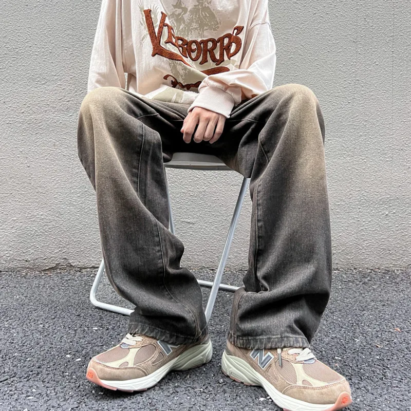 Baggy Jeans Men Fashion Retro Casual Harajuku Straight Jeans Mens Japanese Streetwear Hip Hop Loose Denim Pants Mens Trousers