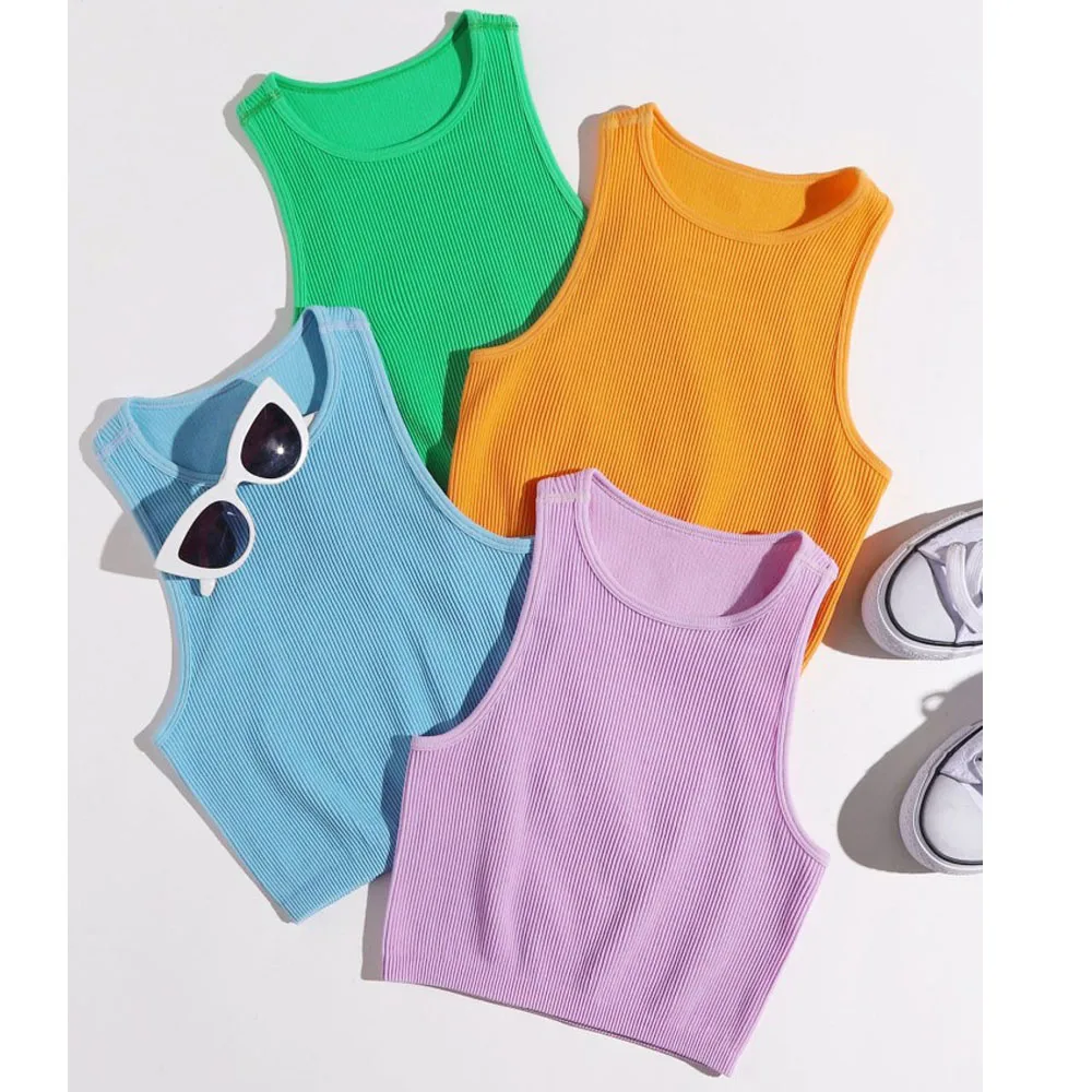

Solid Color Knitted Gym Yoga Top Workout Bra Tank Top Seamless Yoga Vest Women Fashion Crop Top Female Without Pad Yoga Vest