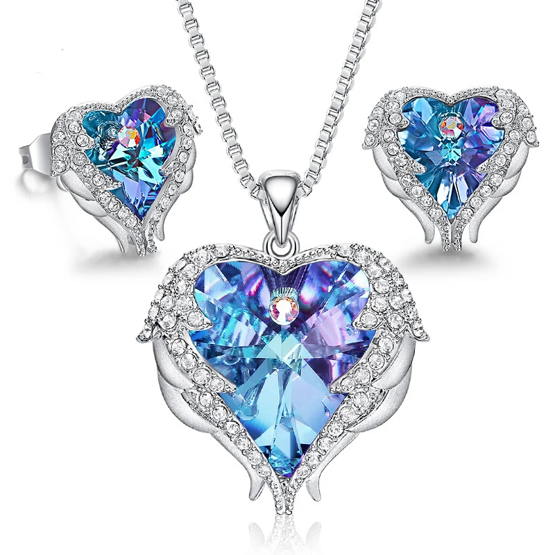 

BOEYCJR Ocean Heart Angel Wings Crystal Necklace&Pendant Short Chain Fashion Jewelry Classic Necklace For Women