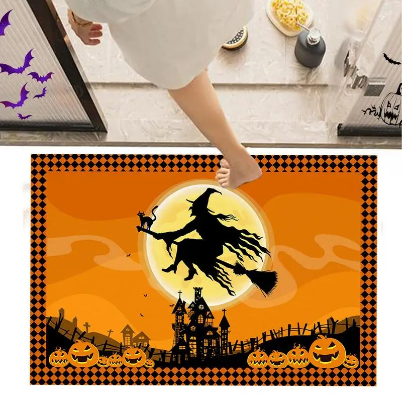 

Scary Halloween Door Mat Outdoor Rug Bat Broom Doormat Pumpkin Gnome Witch Rugs Farmhouse Home Kitchen Decor Floor Door Mats