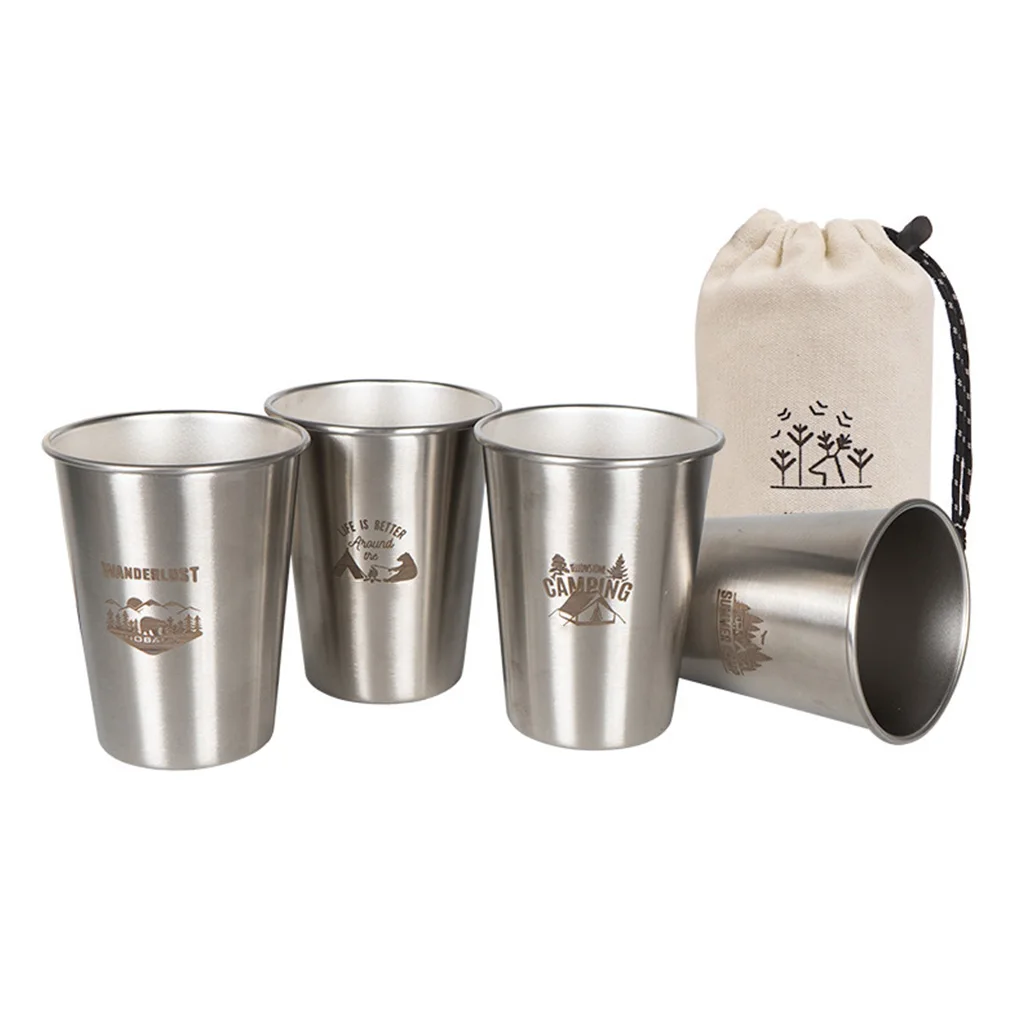 

4pcs Outdoor Practical Stainless Steel Cups Mini Set Drinkware Camping Picnic Water Beer BBQ Tumblers Mug for Use