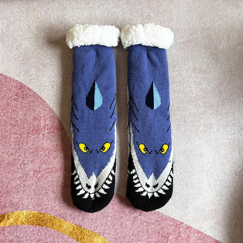Fuzzy Short Sock Women Dinosaur Winter Funny Cute Kawaii Non Slip Cartoon Sleeping Soft Comfy Female Floor Thermal Slippers