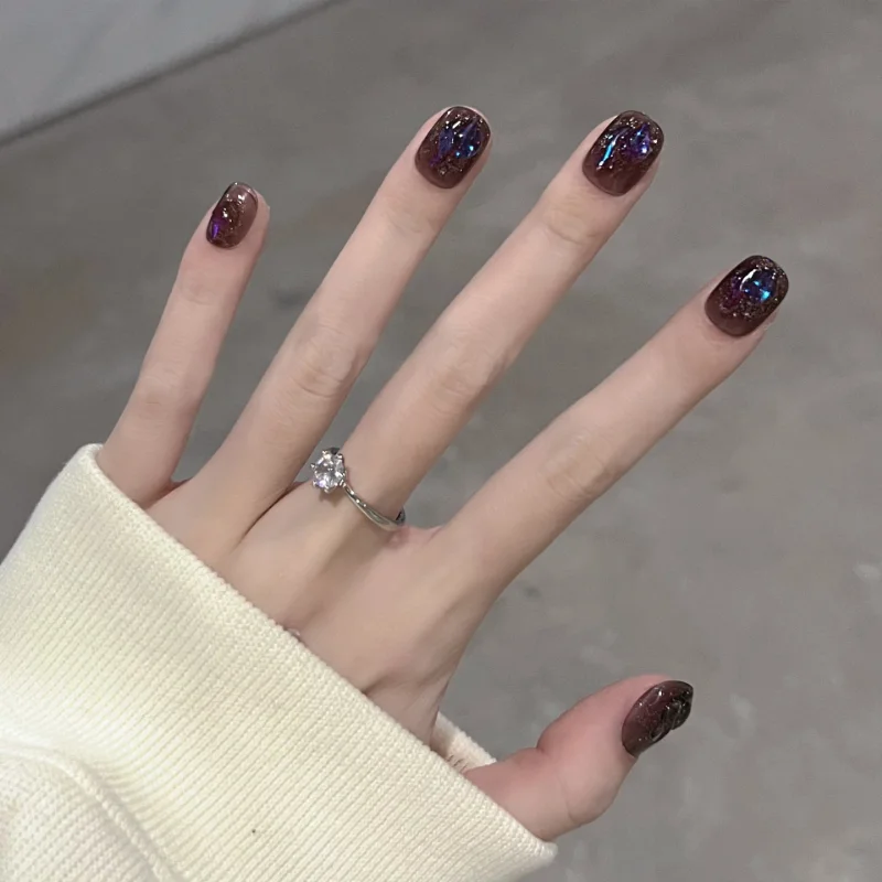 

Manicure Stickers Short Dark Night Wear Cool Black Belt Drill Fake Nails 24 Pieces Nail Accessories Glue Accessory Pressed Art