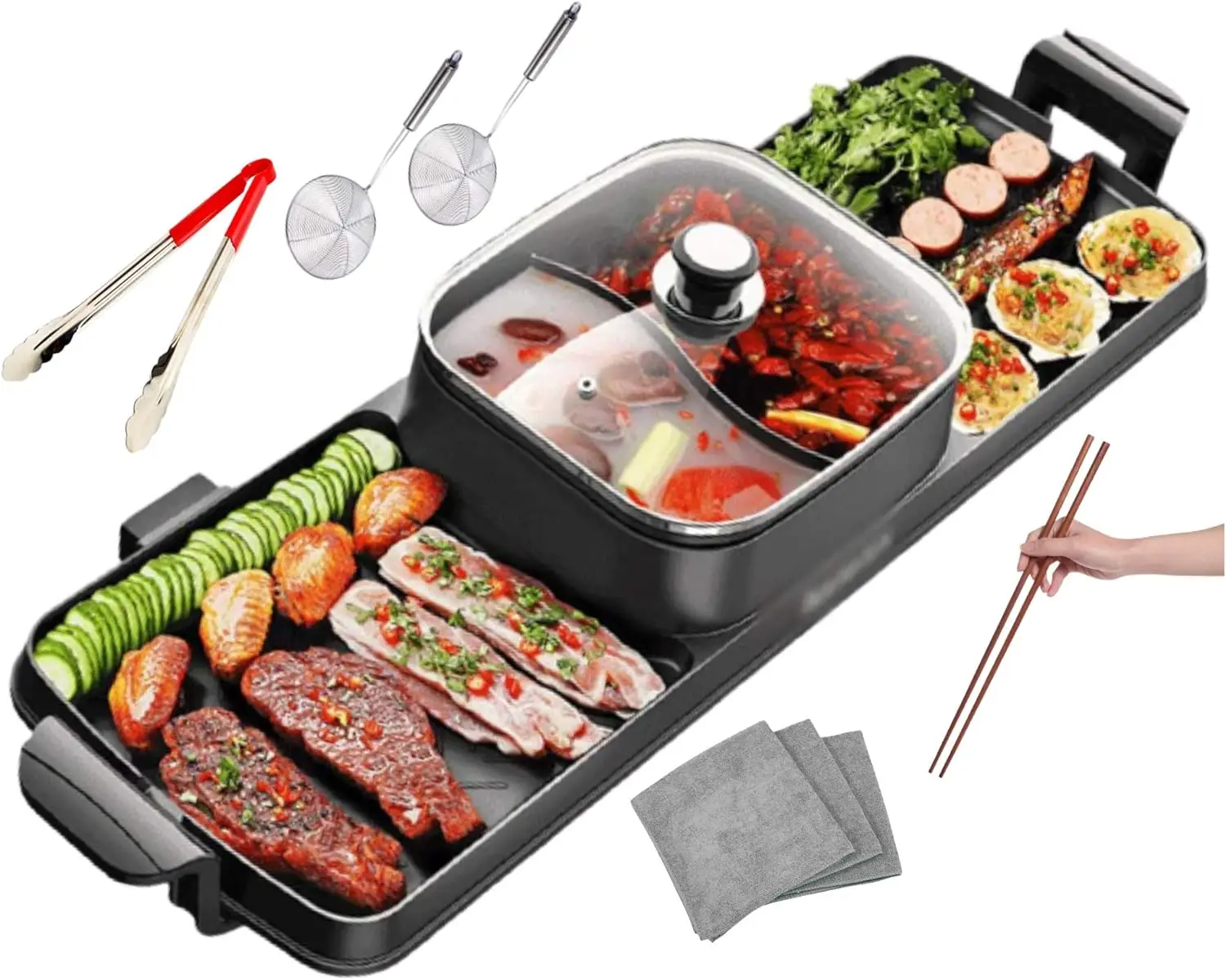 

Комбинированный гриль Hotpot, корейский домашний гриль для барбекю, горячий котелок Shabu с разделителем, портативный с бесплатным ситечком, очень длинные блюда