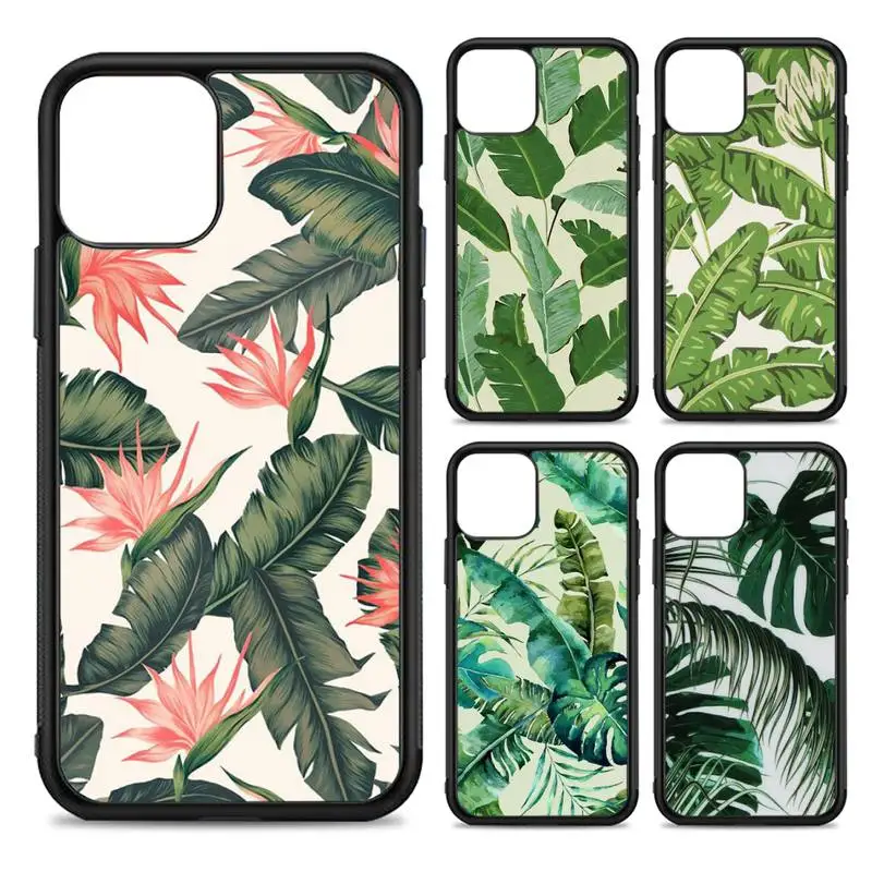 

Summer Tropical Green plants leaf Phone Case Silicone PC+TPU Case for iPhone 11 12 13 Pro Max 8 7 6 Plus X SE XR Hard Fundas