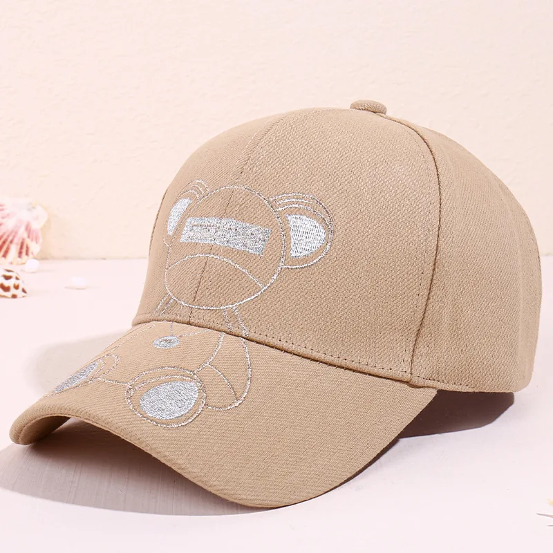 

New bear embroidery craft baseball cap plain cotton flat cap outdoor sun protection hat