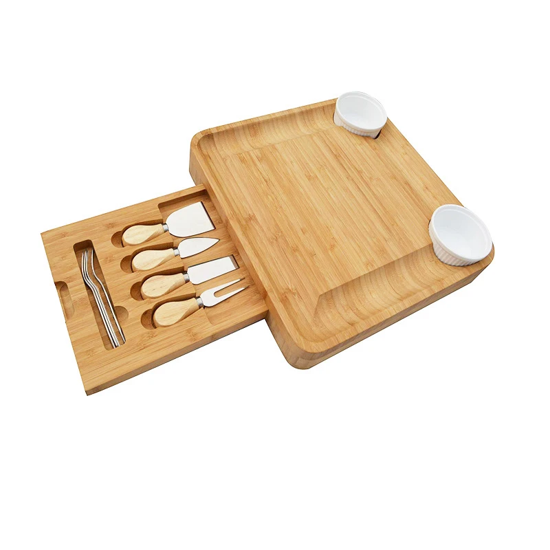 Cheese Board Set With 4 Knives Slide Out Drawer Sets Cooking Tools Cheese Knife Cheese Slicer Fork Scoop Cut Tool