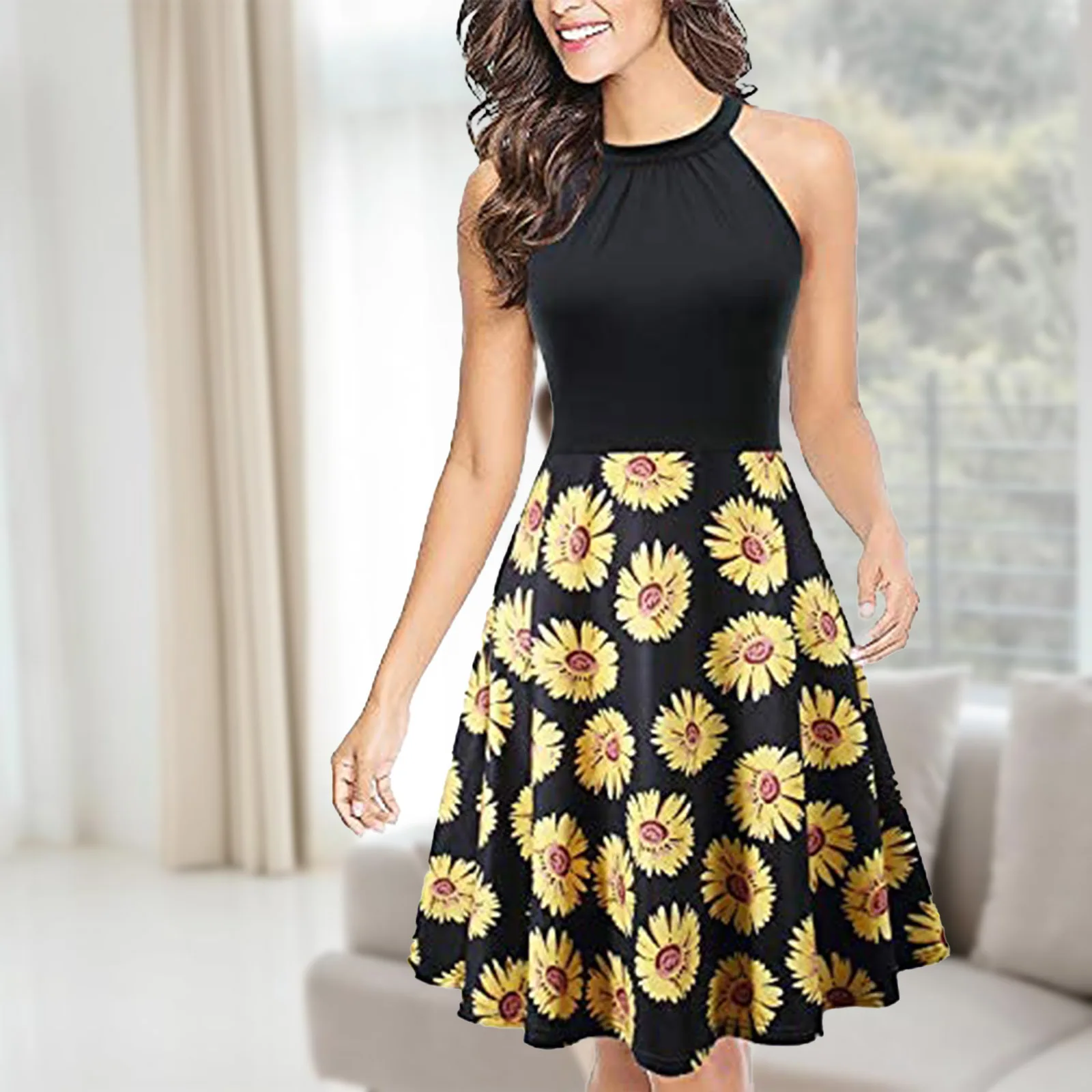 

Dress for Women Summer New Fashion Slim Casual Wireless Printed Dress for Women
