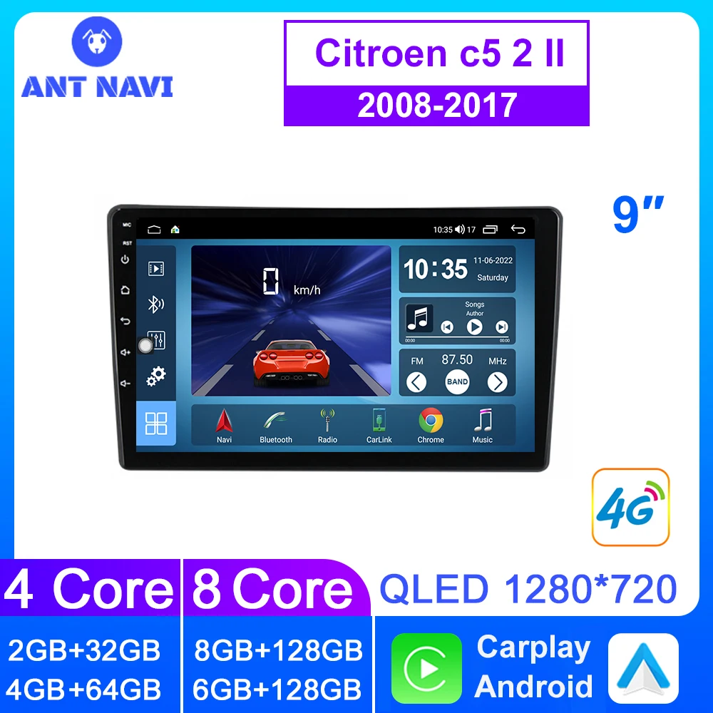 

AntNavi Car Radio For Citroen C5 2 II 2008 2009 2010-2017 Bluetooth Car Multimedia Player GPS Navigation Touch Screen Carplay