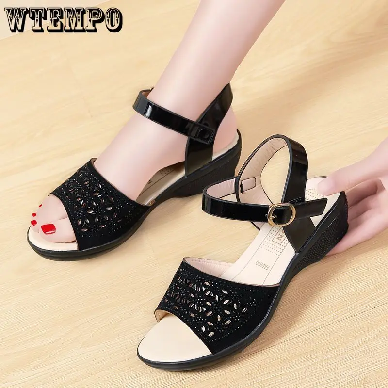WTEMPO Summer Fashion Women's Sandals Wedge Heeled Sandals Platform Soft Comfortable Non Slip Outdoor Slides Sandals Wholesale