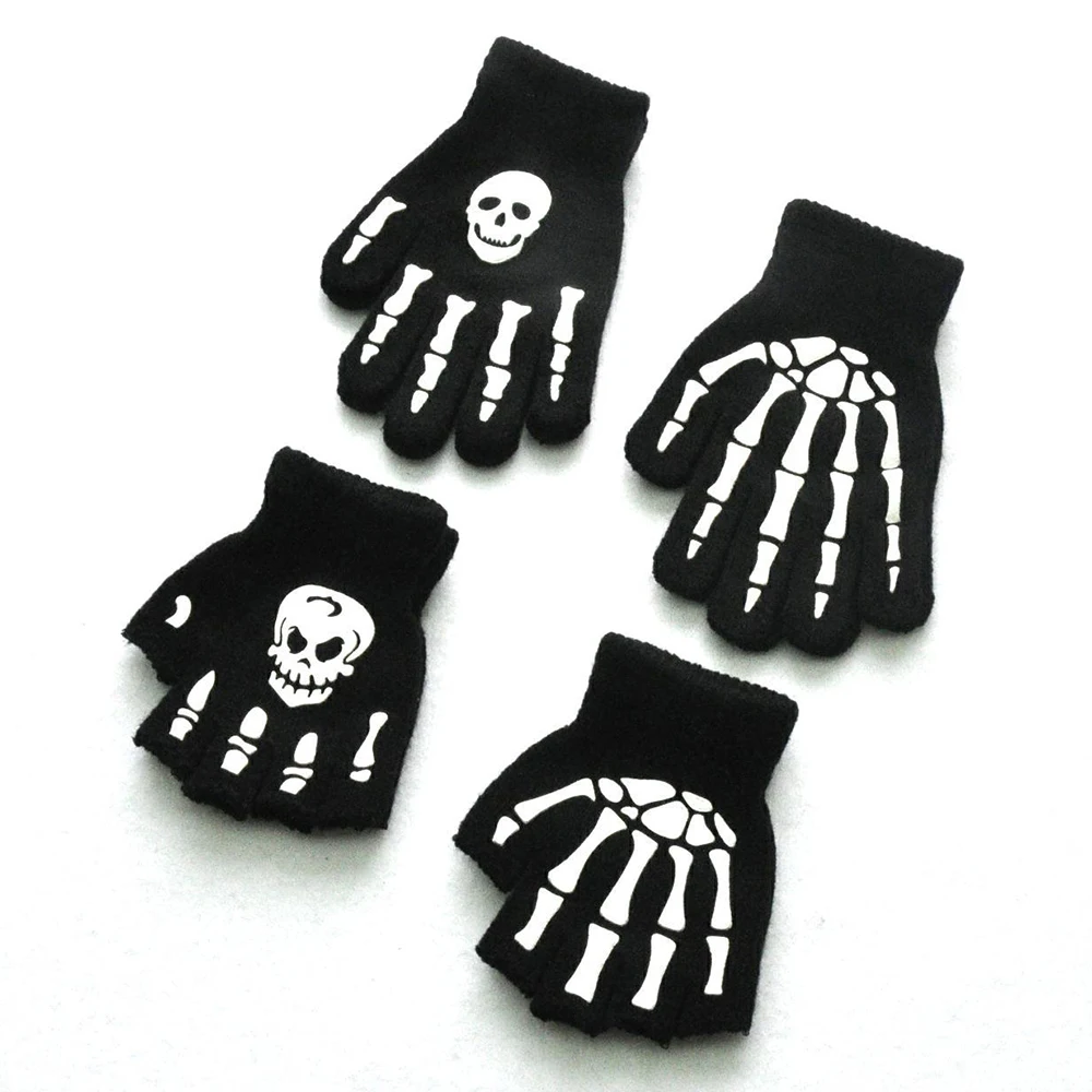 

Halloween Supplies Luminous Gloves For Winter Hand Warmer Bone Skull Grimace Mitten Non Slip Horror Hand Unisex Keep Warm Gloves