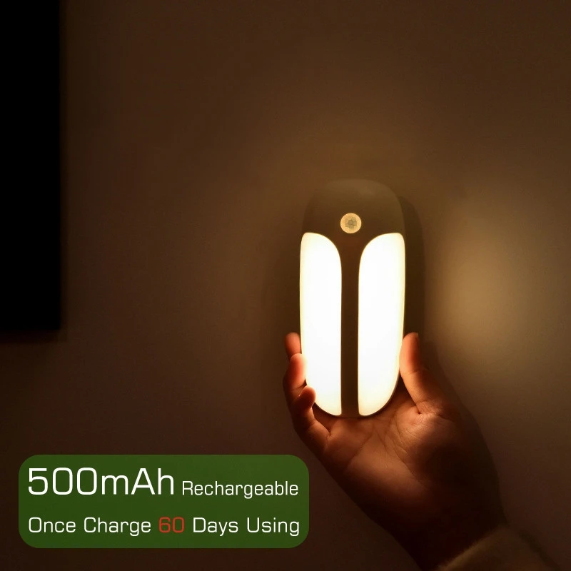 

LED Motion Sensor Night Light USB Rechargeable Smart Sensing Lamp Wireless Nightlight for Bedroom Cabinet Closet Hallway Lamps